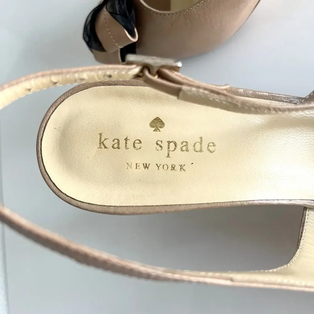Kate Spade Billow Bow Peep Toe Shoes Size 6.5 Slingback Rockabilly Coquette Vamp
